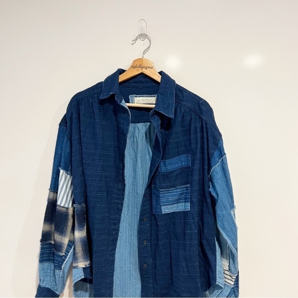 Free People Patch Denim High Low Button Down Shacket Top - Picture 6 of 13